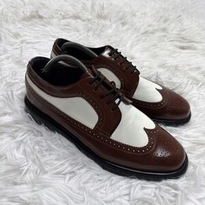 Men's Hand Crafted Wingtip Derby Shoes Sz 10.5 Brown White Leather BRENTAMO New!